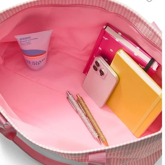 Victoria's Secret Heritage Stripe/Bling Tote Bag w/ "VS" logo in rhinestones - Picture 3 of 6